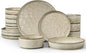 LIANYU Dinnerware with Pasta Bowls Set for 4, 16 Piece Stoneware Dish Ding Ware, Dinner Tableware Sets Includes Dinner Salad Plates, Cereal Salad Bowls, Chip & Scratch Resistant, Sandy Beige