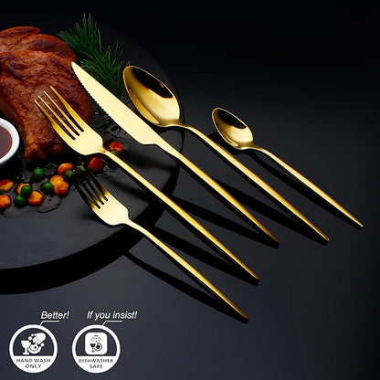 20 Piece Luxury Silverware Set for 4 Gold Mirror-Polished 18/10 Stainless Steel Heavy Flatware Set Modern Cutlery Set Knife/Fork/Spoon with Gifts for Home & Restaurant