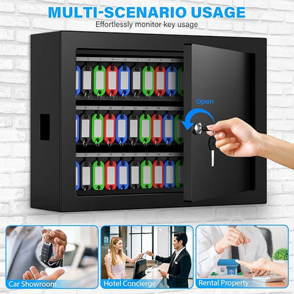 75 Keys Key Lock Box, Anti-Theft Key Cabinet with Key Tags, Key Organizer Wall Mount for Car Garage House Rental Office Business