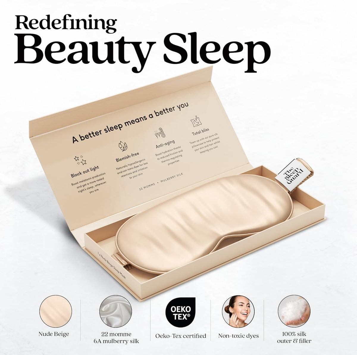 Pure Silk Sleep Mask [100% 6A Mulberry Silk, 22 Momme] Light Blocking Travel Essentials. Eye Masks for Sleeping. Black Oeko-Tex Blindfold. Eye Covers for Men & Women