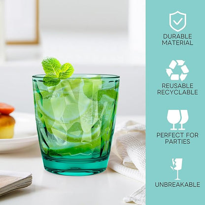 Topsky 10 oz Plastic Water Tumblers | Set of 4 Transparent Unbreakable Drinking Glasses Clear Acrylic Reusable Juice Wine Cups for Home Picnic Party, Dishwasher Safe, Stackable (Light Green)