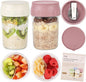 SOLIGT 2 Pack Overnight Oats Containers with Lids, Folding Spoons and Divided Compartments for Fruit & Nuts, Small Glass 16oz Mason Jars for Oatmeal Yogurt Parfait (2 Set-Oat White/Rose Pink)