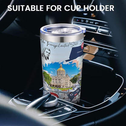 20oz Insulated Tumbler Connecticut State Coffee Mug, United States Map Travel Mug Landmark, Birthday Gifts Cute Custom Tumbler Cups with Lid and Straw Mothers Day Gifts