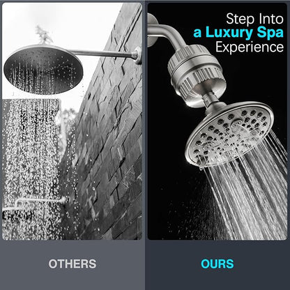 Cobbe 6-Setting High Pressure Filtered Shower Head Combo, Detachable Rain Shower Head with 20 Stage Shower Head Filter for Hard Water - Remove Chlorine and Harmful Substances, Brushed Nickel