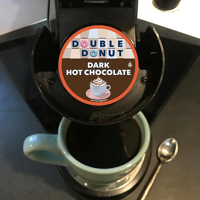 Double Donut Coffee Dark Hot Chocolate Pods for Keurig K Cups Brewers, Single Serve Dark Hot Cocoa Pods, 24 Count