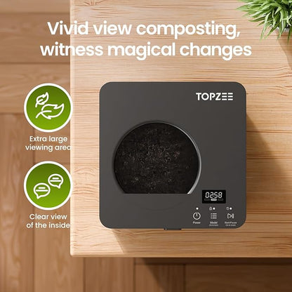 TOPZEE Electric Compost Bin for Kitchen - 3L Countertop Composter with Odorless Auto-Cleaning, Turns Food Waste to Fertilizer in 4 Hours, for Indoor Home Use, Black