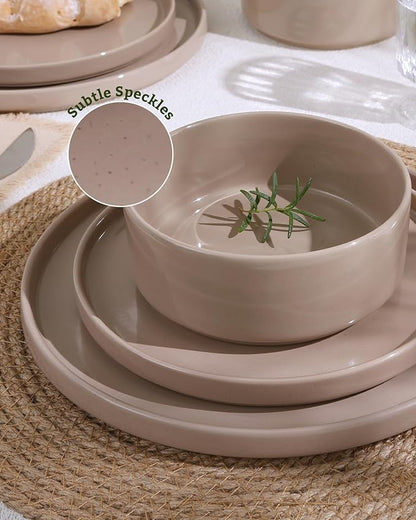 Famiware Nebula Plates and Bowls Set, 24 Pieces Dinnerware Sets, Dishes Set for 8, Cinnamon Brown