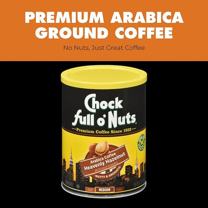 Chock Full o’Nuts Heavenly Hazelnut Ground Coffee (10.2 Oz. Can) – Arabica Coffee Beans – Aromatic and Smooth with a Rich, Nutty Flavor