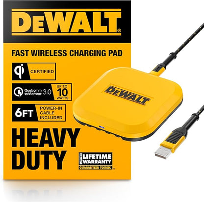 DEWALT Heavy Duty Wireless Charger, 10W Max Fast Wireless Charging Pad Compatible with iPhone 17/16/15/14/13/12/11/X/8 Pro Max Plus Samsung Galaxy S22/S21 AirPods (Type C Cable/AC Adapter Included)