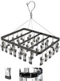 Clothes Drying Racks Clip Hangers Metal with 36 Clips Windproof Hook Underwear Hanger Foldable Laundry Clip for Socks Bras Black