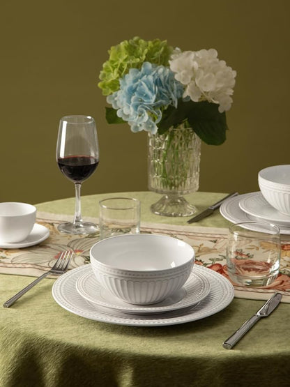 Famiware Ceramic Plates and Bowls Sets, Embossed Dishes Dinnerware