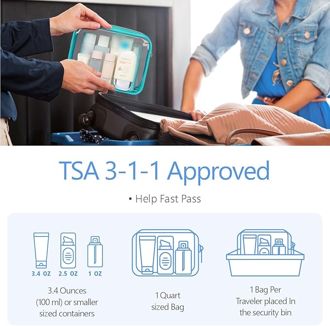PACKISM Clear Makeup Bag, 2 Pack Upgrade Color-Edged TSA Approved Toiletry Bag, Clear Toiletry Bag For Traveling Fits Various Storage Needs, Turquoise (2 Sizes)