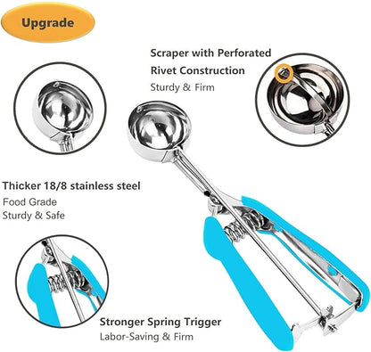 Ice Cream Scoop, Cookie Scoop, 4Tbsp/ 60ml/ 2oz Cookie Scoops for Baking, 18/8 Stainless Steel Cookie Scooper for Baking, Ice Cream Scooper with Trigger Release, Cookie Dough Scoop, Non-slip Blue Grip