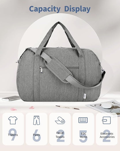 Narwey Carry on Bag 22x14x9 Airlines Approved, Carry on Duffle Bag for Airplane with Wet Pocket, Travel Duffel Bag Luggage Bag Weekender Overnight for Women Men (Grey)