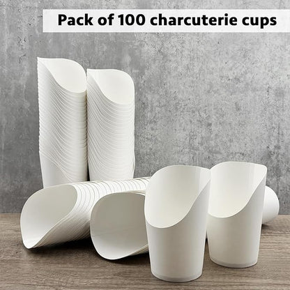 CAMKYDE 100 Pcs French Fries Holder, 14oz Disposable Paper French Fry Cups White Charcuterie Cups for all Occasions (14oz, White)