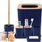 Blue Bathroom Set - Navy Blue Bathroom Accessories Set with with Trash Can,Toothbrush Holder,Toothbrush Cup,Soap Dispenser,Tray,Soap Dish,Toilet Brush,Qtip Holders for Bathroom Home Decor