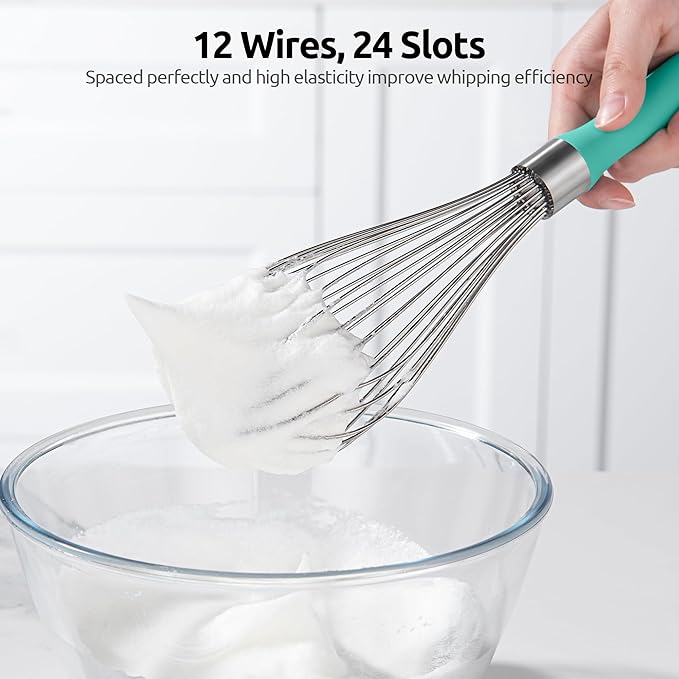 U-Taste Balloon Whisk for Cooking: 18/10 Stainless Steel Kitchen Wire Whisk, 12in Large Heavy Duty Egg Beater, Manual Mixing Tool with 12 High Flex Wires for Stirring, Blending Sauce (Aqua Sky)