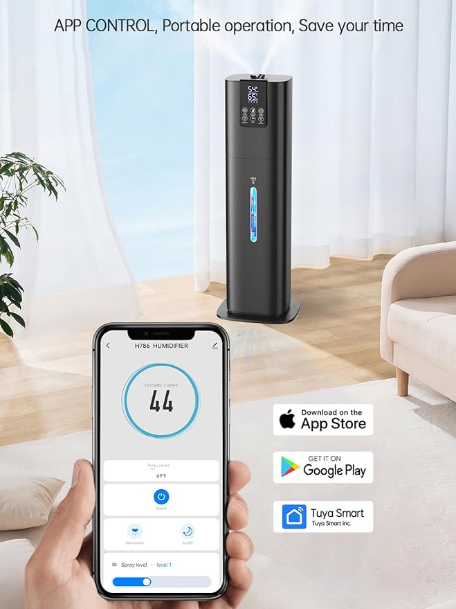8L Smart Humidifiers for Bedroom Large Room, 2.1Gal Cool Mist Top Fill Diffuser Ambient Light, App & Remote Control, 3 Mist Modes, Quiet Humidifier for Home Office Plant (Black)