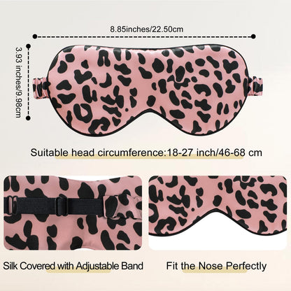 ZIMASILK Adjustable 100% 22 Momme Mulberry Silk Sleep Mask for Sleeping, Filled with Premium Mulberry Silk, Softest & Breathable Eye Sleeping Mask (Leopard - Black Pink)