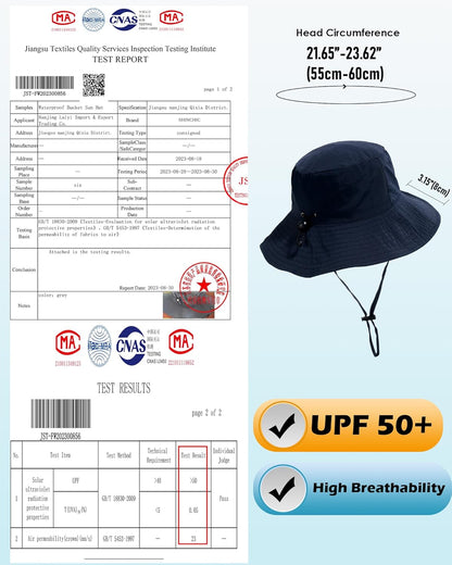 Water-Resistant Sun UPF 50+ Bucket Hat Protection Packable Brimmed Boonie for Women Men Summer Lightweight Hiking Outdoor Cap