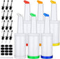 Ruisita 6 Pack Plastic Pour Bottles with Stainless Steel Pourer - Tapered Spout for Liquor and Juice Store (34 Ounces, Multicolor)