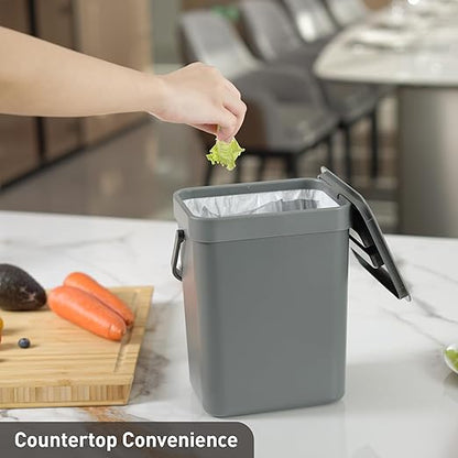 EKO Puro Mini Wall-Mounted Kitchen Trash Can with Lid Food Waste Caddy, 0.79 Gal / 3L (Grey)