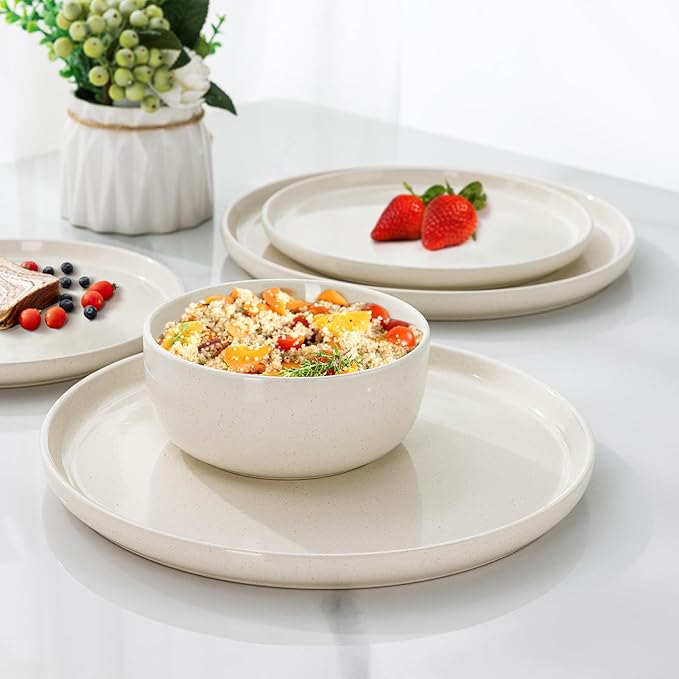 AmorArc Dinnerware Sets for 4, 12 Pieces Ceramic Plates and Bowls Set, Handcrafted Stoneware Plates Set, Dishwasher & Microwave Safe Dishes Set