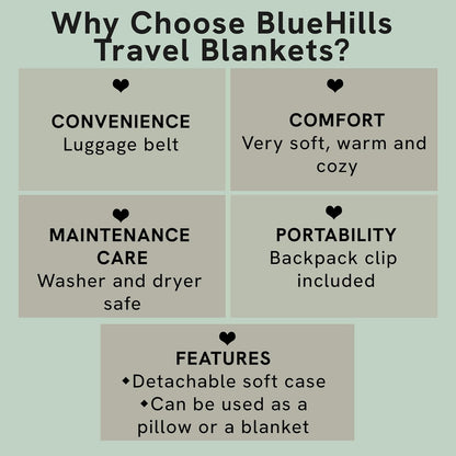 BlueHills Premium Soft Travel Blanket Pillow Airplane Flight Blanket Throw Bag Pillowcase Compact Large 2 in 1 Combo Warm Traveling Plane Essentials Portable Gifts Lightweight Grey Gray T007