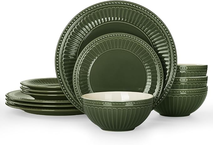 Famiware Ceramic Plates and Bowls Sets, Chip & Scratch Resistant, Microwave &
