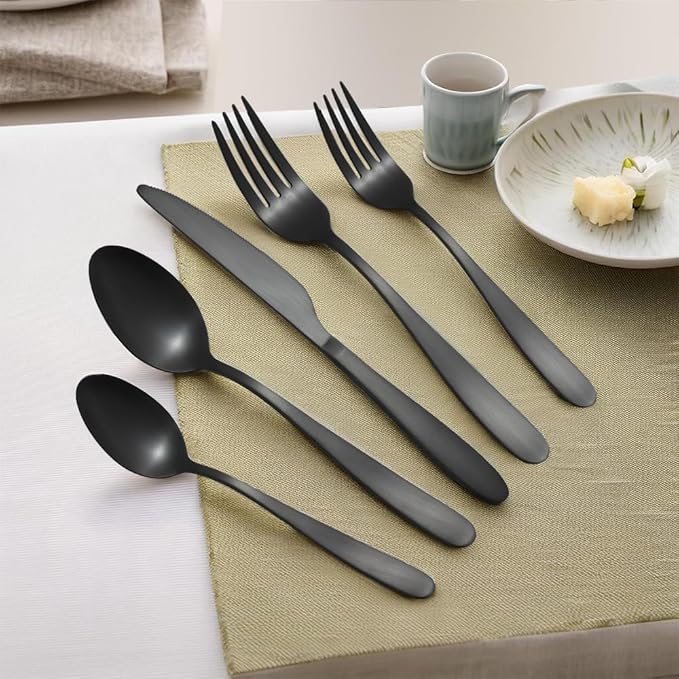 60 Piece Black Silverware Set, Stainless Steel Flatware Set for 12, Kitchen Utensil Set with Comfortable Handle,Tableware sets Include Spoons Forks Knives, Dishwasher Safe