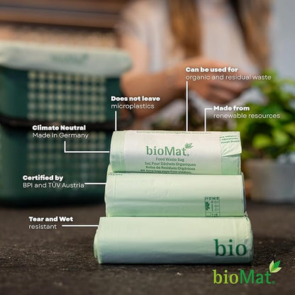 bioMat 13 Gallon Compostable Compost Liners, 50 Count, BPI ASTM D6400 and CMA Certified, Compostable Tall Kitchen Garbage Bags, Trash Bags for Food Waste