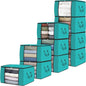 Fab totes 10 Pack Clothes Storage, Foldable Thick Fabric Blanket Storage Bags, Containers for Organizing Bedroom, Closet, Clothing, Comforter,Closet Organization with Handle,Green