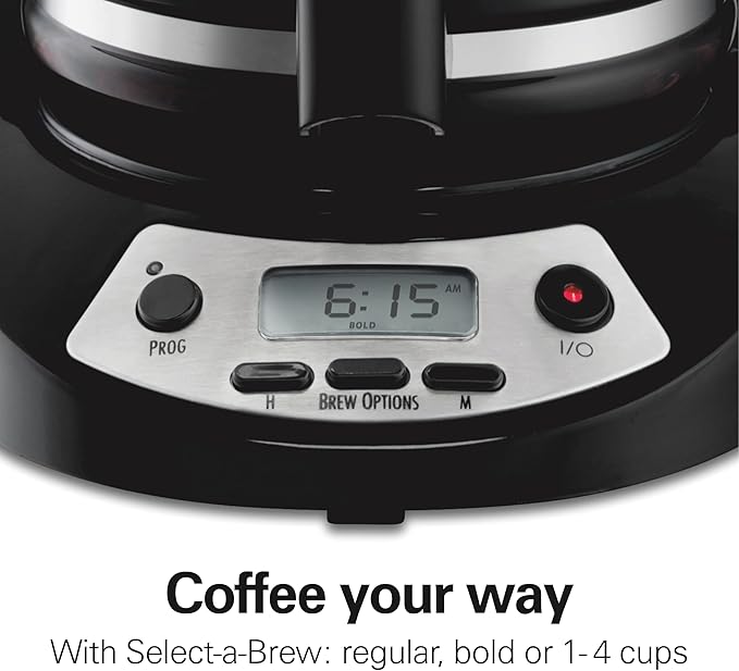 Hamilton Beach 12 Cup Programmable Drip Coffee Maker, Brew Options, Glass Carafe (46299), Black with Stainless Accents