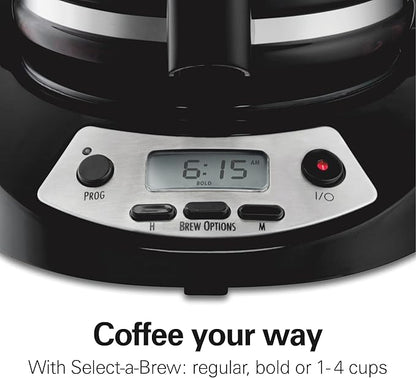 Hamilton Beach 12 Cup Programmable Drip Coffee Maker, Brew Options, Glass Carafe (46299), Black with Stainless Accents