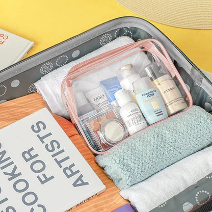 PACKISM TSA Approved Toiletry Bag - Clear Makeup Bags in 2 Size, Durable with Supporting Frame, Perfect for Travel Essentials, Carry-on Airport Airline Compliant Bag, Rose Pink