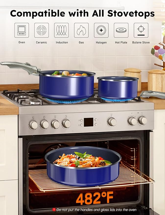 Pro DUXANO 12PC Nonstick Pots and Pans Set&Hybrid 3-Ply Stainless Steel Skillet, High Heat Sear&Fry, 2-Layer Ceramic Induction Cookware, 9H Scratch-Resistant&Anti-Warp,PFAS Free,All Cooktop/Dishwasher