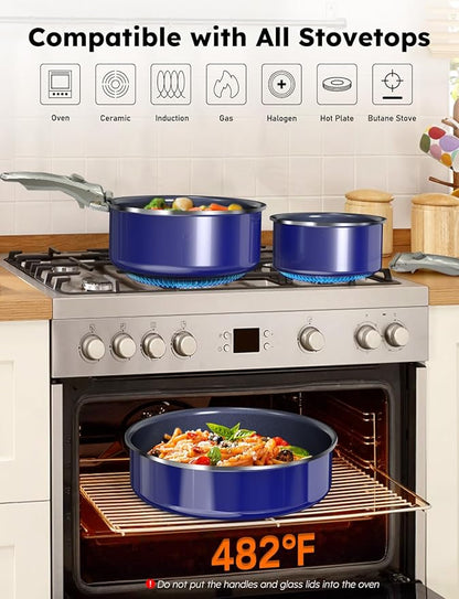 Pro DUXANO 12PC Nonstick Pots and Pans Set&Hybrid 3-Ply Stainless Steel Skillet, High Heat Sear&Fry, 2-Layer Ceramic Induction Cookware, 9H Scratch-Resistant&Anti-Warp,PFAS Free,All Cooktop/Dishwasher