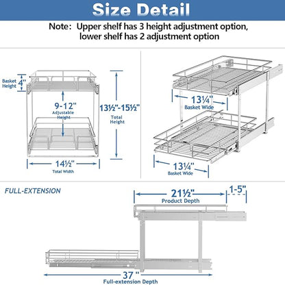 LOVMOR 2 Tier Individual Pull Out Cabinet Organizer 14½" W x 21½" D, Slide Out Kitchen Cabinet Storage Sliding Shelves