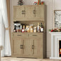 FACBOTALL Tall Kitchen Pantry Cabinet, Farmhouse Food Pantry Cabinet with Doors and Adjustable Shelves, Kitchen Hutch with Countertop and Microwave Stand for Dining Room, Living Room, Oak Color