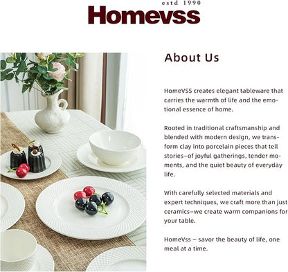 HomeVss, New Bone China Dinnerware Set, Embossed Diamond Design, 20pc Set
