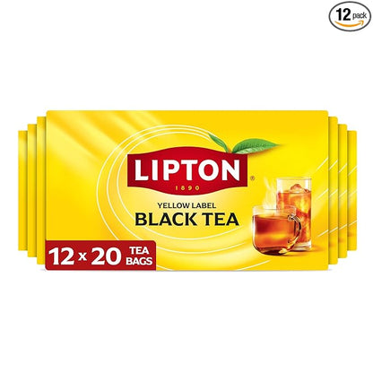 Lipton Black Tea Bags, Hot or Iced High Caffeine Tea, 240 Total Bags (20ct - Pack of 12)
