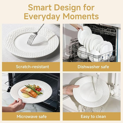 18Pcs Hammered Rim White Bone China Set, Service