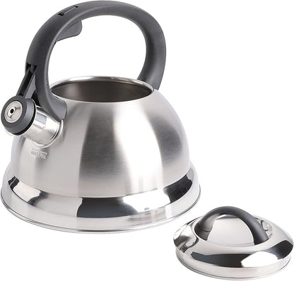 Mr. Coffee Flintshire 1.75-Quart Stainless Steel Whistling Tea Kettle – Brushed Satin Finish Stove-Top Kettle for Boiling Water