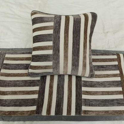 The HomeCentric King/Queen/Twin Beige & Grey Designer King 90"x18" Bed Runner with Pillow Cover, Patchwork Bed Scarf on Velvet Fabric - Striation