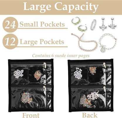 Travel Jewelry Case Organizer for Women, Jewelry Binder with 6 Clear Zipper Pouches