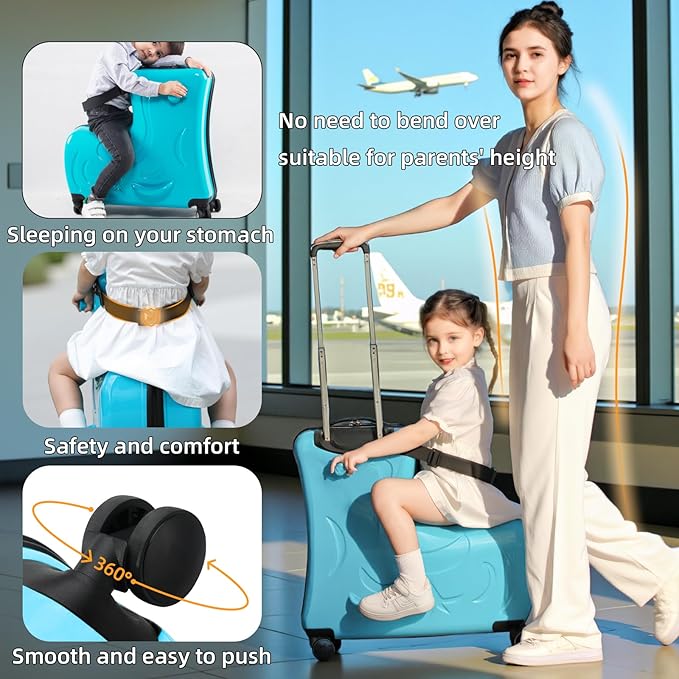 Kids’ Storage & Ride-On Travel Organizer – Dual-Purpose Children’s Suitcase for Home & Travel, Checked size 25 Inch, Blue