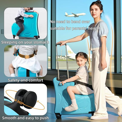 Kids’ Storage & Ride-On Travel Organizer – Dual-Purpose Children’s Suitcase for Home & Travel, Checked size 25 Inch, Blue