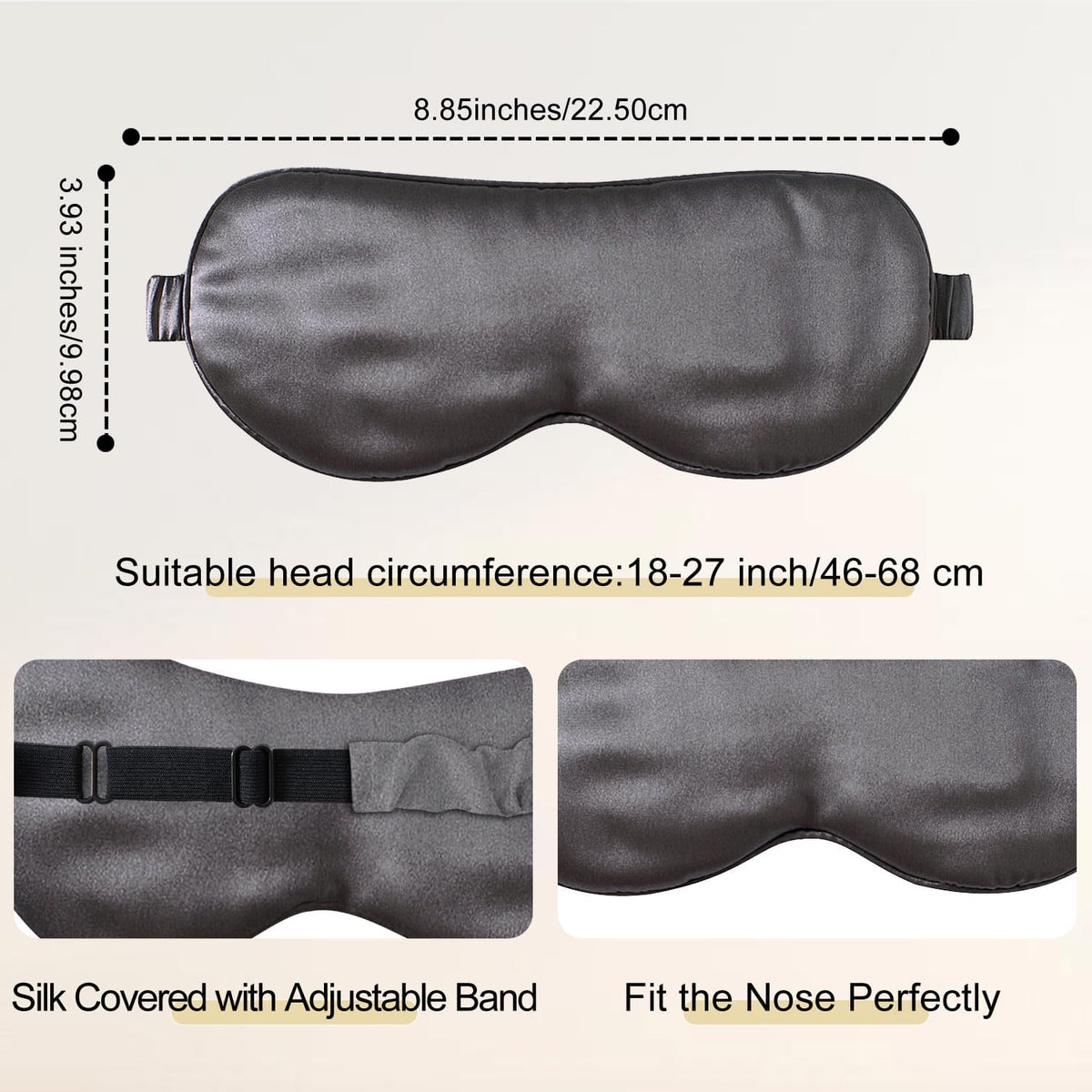 ZIMASILK Adjustable 100% 22 Momme Mulberry Silk Sleep Mask for Sleeping, Filled with Premium Mulberry Silk, Softest & Breathable Eye Sleeping Mask (Blackish Grey)