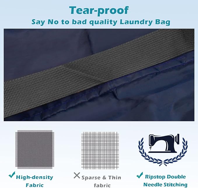 Heavy Duty Laundry Bag 2 Pack XL Nylon Laundry Bags with Straps, Washable Large Dirty Clothes Organizer with Drawstring Closure, Travel Washing Bag Fit a Laundry Hamper or Basket