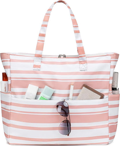LEDAOU Beach Bag Waterproof Sandproof Women Tote Bag Pool Bag with Zipper for Gym Grocery Travel with Wet Pocket